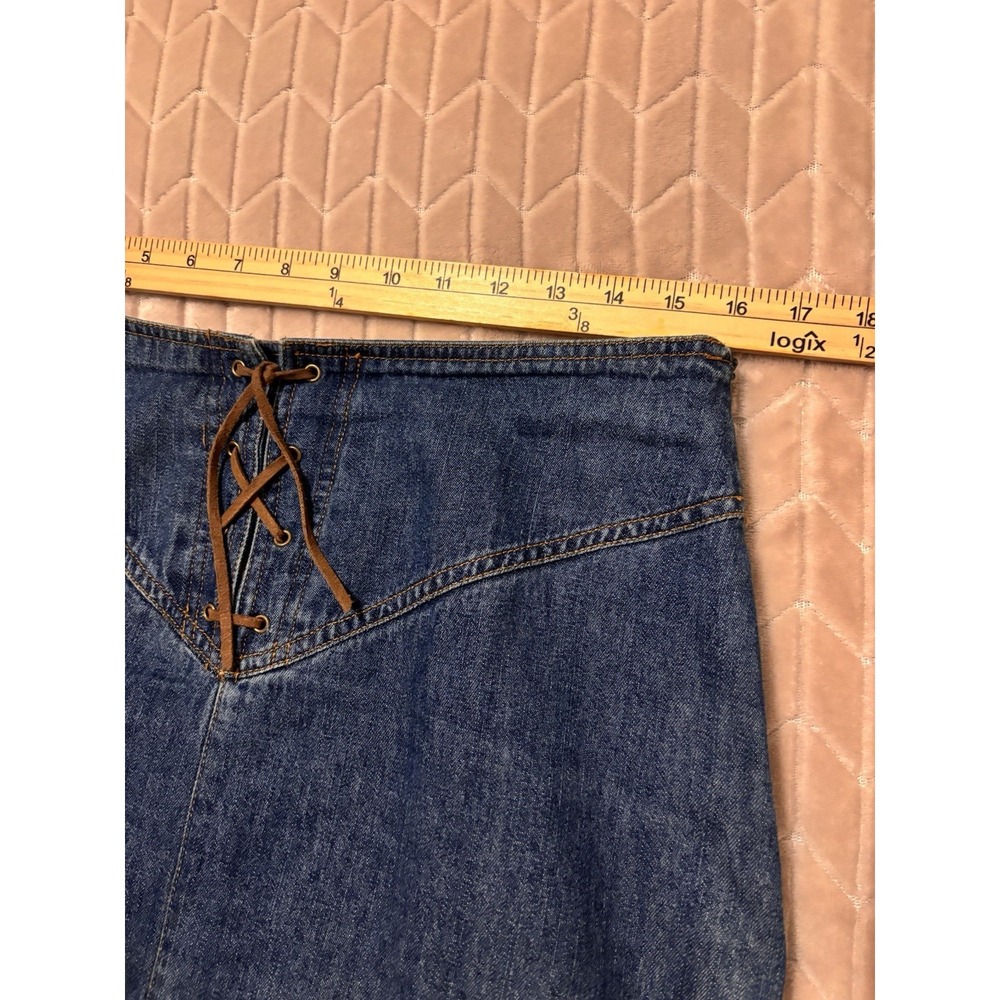 Vintage Bill Blass Denim Midi Skirt Sz 10 Lace Up Corset Front Y2K Western Boho - Picture 11 of 14
